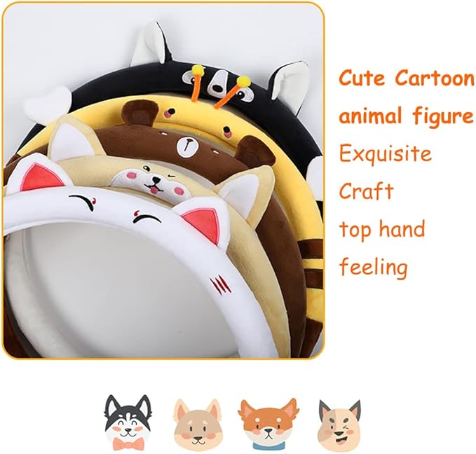 Anime Steering Wheel Cover Women Cute Cartoon Cat Lucky Steering Wheel Protector 15inch