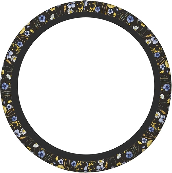 Wildflowers Butterfliese Steering Wheel Cover for Women, Universal 15 inch Breathable Anti Slip Steering Wheel Covers for Cars, Auto, SUVs