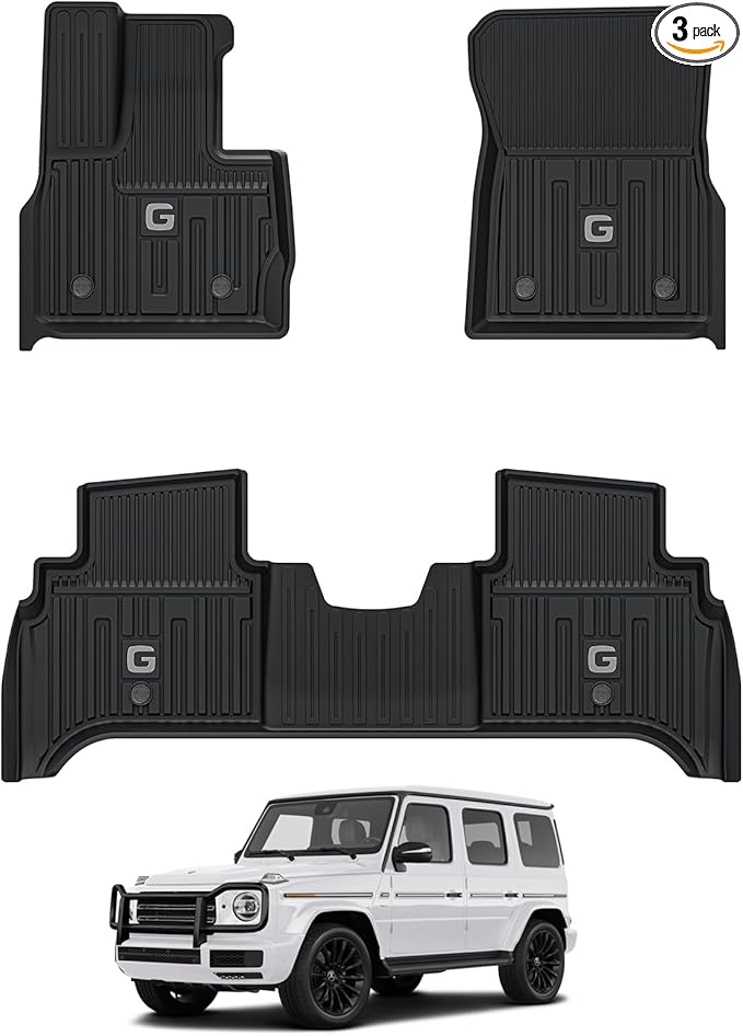 3W Floor Mats Fit for 2019-2025 Mercedes-Benz G Class/G500/G550/AMG G63 SUV TPE All Weather Custom Fit Floor Liner for Benz G Class 1st & 2nd Row Car Mats, Black