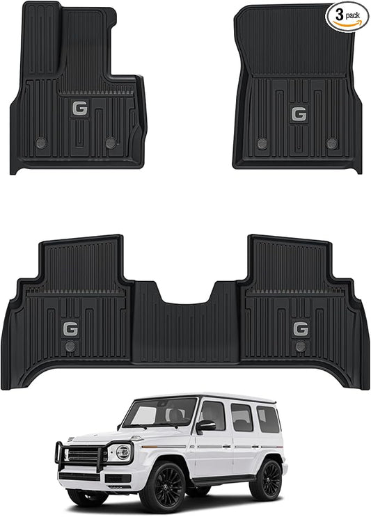 3W Floor Mats Fit for 2019-2025 Mercedes-Benz G Class/G500/G550/AMG G63 SUV TPE All Weather Custom Fit Floor Liner for Benz G Class 1st & 2nd Row Car Mats, Black