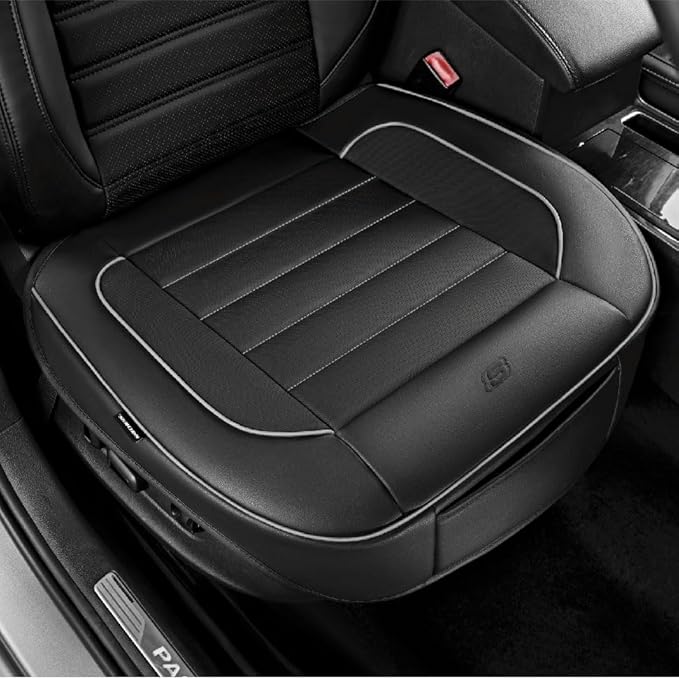 Skechers Car Seat Cover,Memory Foam Luxury Faux Leather Front Bottom Seat Cushion Cover,Universal Anti-Slip and Wrap Around The Bottom with Storage Bags,Suitable for Most Vehicles-1 Piece,Grey