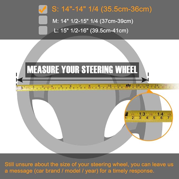 SEG Direct Car Steering Wheel Cover Small Size for Prius Civic Model 3 Model Y Camaro Rogue with 14-14 1/4 inches Outer Diameter, Black and White Mirofiber Leather