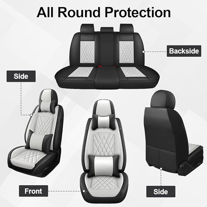 Seat Covers Fit for Toyota Corolla 2015-2026 Leather Car Seat Cover, Stylish Waterproof Breathable Easy to Install Airbag Compatibility, Auto Interior Accessories(5 Seat with Pillow,Black White)