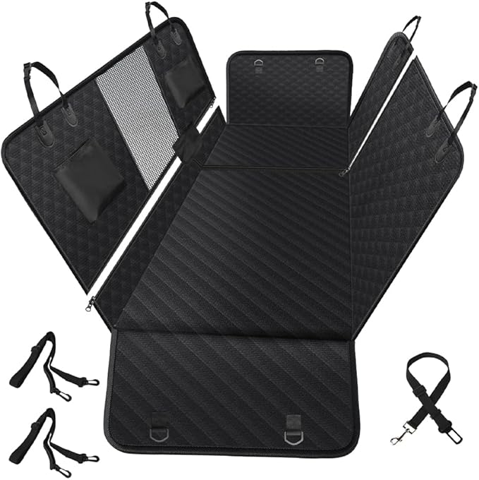 Vailge 6 in 1 Car Seat Cover for Back Seat, 60/40 Split, 100% Waterproof with Mesh Window, Scratch Prevent Anti-slip Dog Hammock, Large
