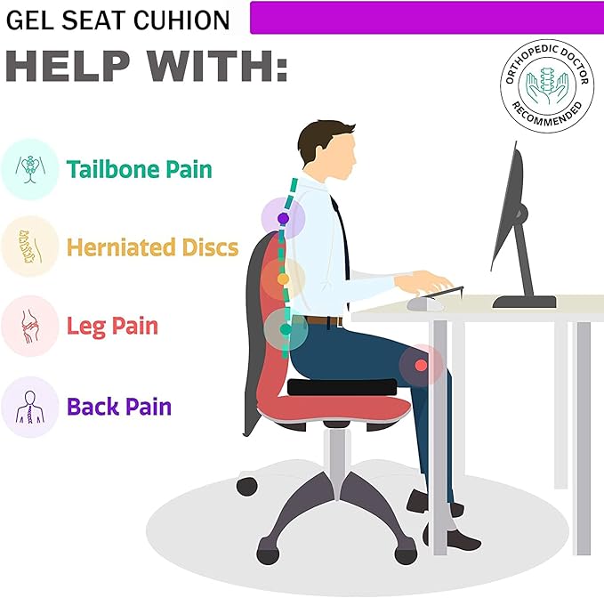 Gel Seat Cushion - Enhanced Double Thick Egg Seat Cushion with Non-Slip Cover - Office Chair Car Seat Cushion - Sciatica & Back Pain Relief - Perfect for Office Chair Car Wheelchair Travel