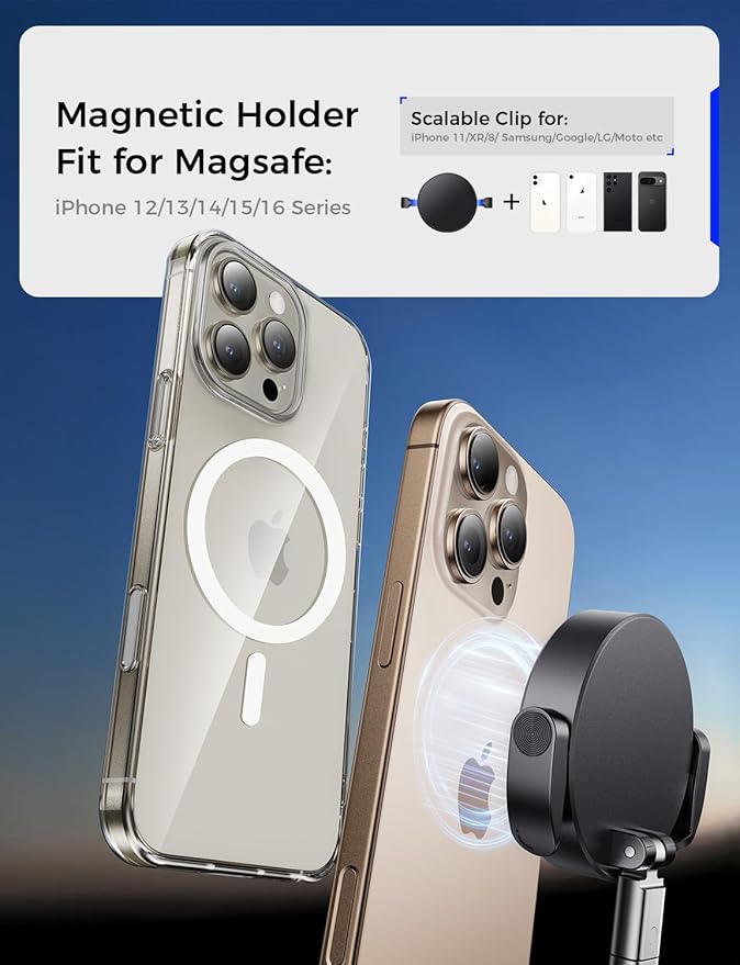 MAGIC JOHN Upgrade Ultra Magnetic Phone Holders for Your Car, Foldable Car Phone Holder Mount for Dashboard, 360° Rotatable Magnetic Phone Holder for Car, Magnetic Car Mount for iPhone All Cell Phones