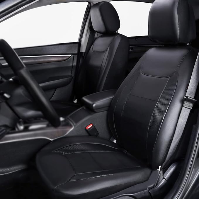 Flying Banner car seat Covers Protects Water Proof Faux Leather Carbon Fiber Front and Rear Bench (Black, Full Set - 8PCS)