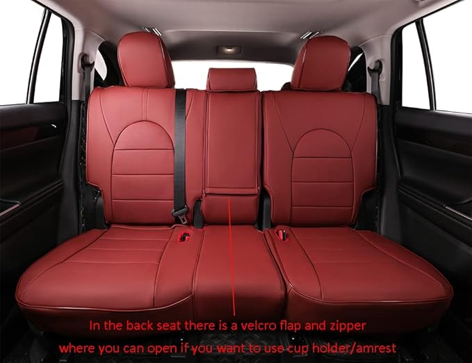 EKR Highlander Seat Covers for Toyota Highlander 2014 2015 2016 2017 2018 2019,2nd Row 40/60 Split,Car Seat Protectors for Trucks,Waterproof Leather Car Seat Cover Full Set-Faux Leather(Burgundy)