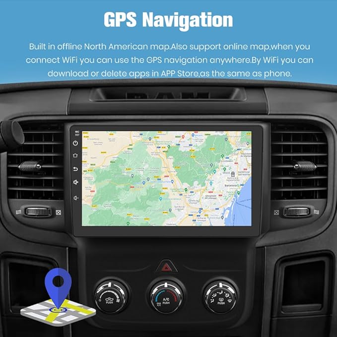 2GB+64GB Car Radio for Dodge Ram 1500 2500 3500 2013-2019,Wireless Wire CarPlay/Android Auto GPS DSP RDS,Upgrade BT 5.0 WiFi 5G and 9" HD IPS Display Rearview AM/FM Stereo Manual AC