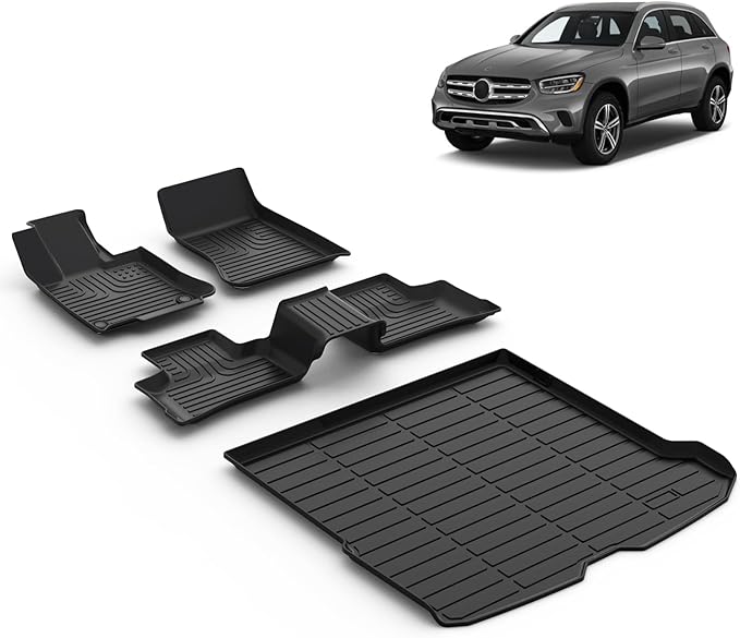 All Weather Car Floor Mats & Cargo Liner Set Fit for Benz GLC/GLC 300 / GLC 350e / GLC 43 AMG (Not for Coupe) 2023 2024 2025 Floor Liners Trunk Liner GLC Cargo Mat Accessories Black