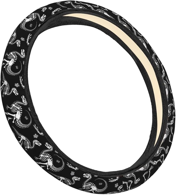 Dinosaur Skeleton Skull Steering Wheel Covers Anti-Slip Elasticity Car Accessories Steering Wheel Protector Universal 15 Inch for Cars SUV Vehicle Truck