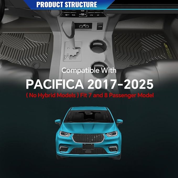 DOTCOM TPE Floor Mats Compatible with Chrysler Pacifica 2017-2025(No Hybrid Models),Fit 7 and 8 Passenger Model, 1st & 2nd & 3rd Row Truck Mats Cargo Liner Accessories,alfombras para carro 4PCS