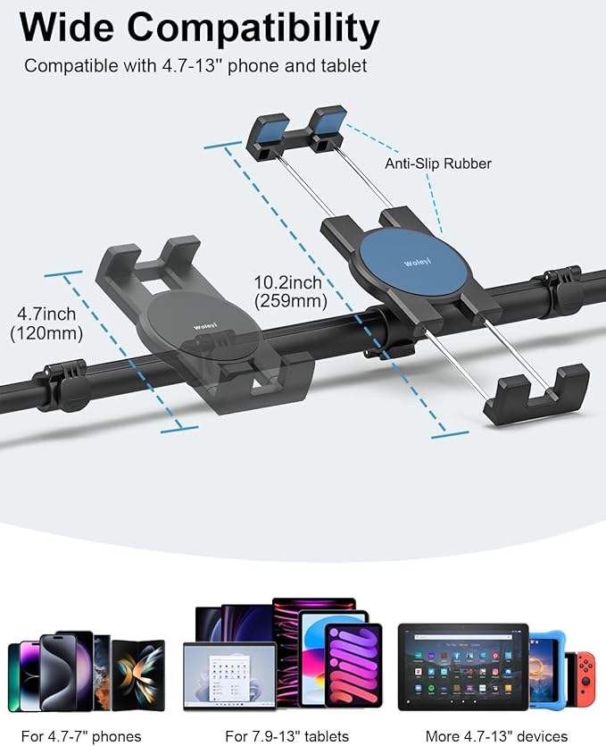 woleyi Car Tablet Headrest Holder for iPad - Car Back Seat Headrest Tablet Mount Stand, Road Trip Essentials for Kids, for iPad Pro Air Mini, Galaxy Tabs, Kindle Fire HD, Switch, iPhone, 4-13" Devices