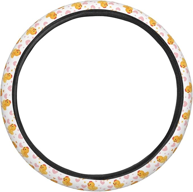 Yellow Cute Baby Chickens Hearts Steering Wheel Covers Anti-Slip Elasticity Car Accessories Steering Wheel Protector Universal 15 Inch for Cars SUV Vehicle Truck