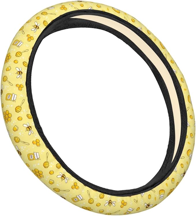 Dujiea Bees Honey Elastic Stretch Steering Wheel Cover, Anti-Slip and Durable Car Steering Wheel Accessories for Women Men, 15 Inch Universal Fit Car, Truck, SUV