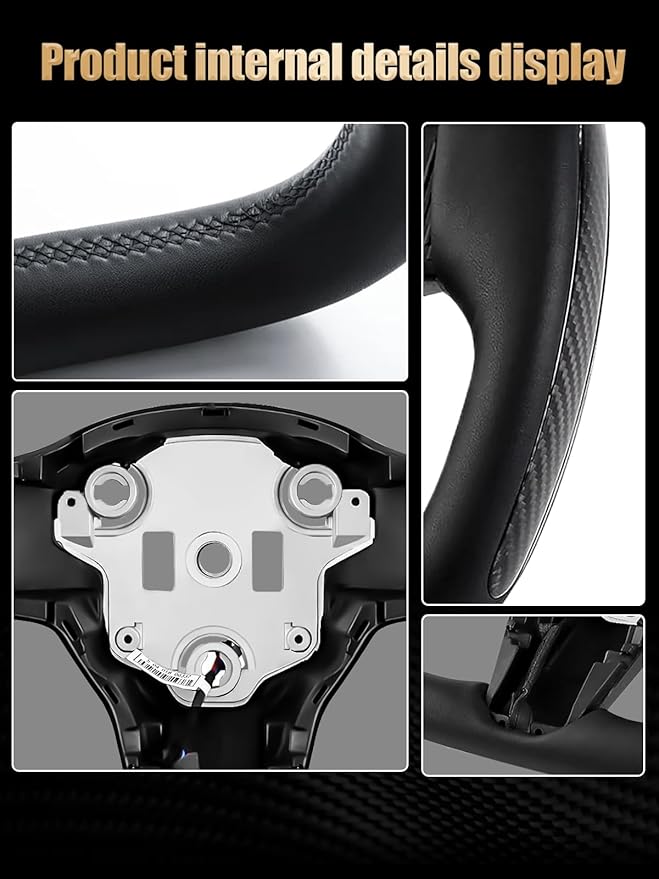 ZIMABLUE Yoke Steering Wheel Personalized Yoke Steering Wheel, Nappa Leather with Side Matte Carbon Fiber without Front Trim for Tesla Model 3 2017-2023, Model Y 2019-2024 With Heating Function