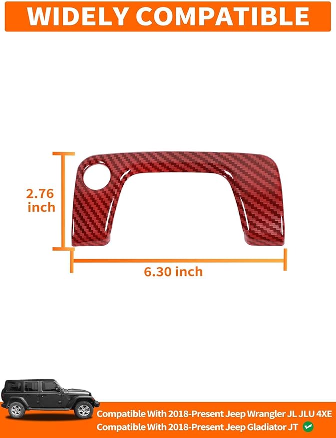 Savadicar Red Carbon Fiber Interior Accessories - Armrest Switch Bezel Trim Cover for 2018-Present Jeep Wrangler JL JLU 4XE & Gladiator JT - Premium Texture Interior Decor Upgrade Option, 1-Piece