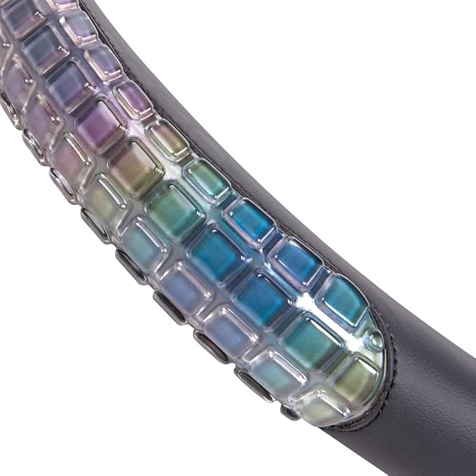 Flying Banner car Steering Wheel Cover Gel Massage Velvet Cool Warm Universal Size 15 inches SUV Truck Anti Slip Odorless Summer Winter (Black Muti-Volor Faux Leather, Gel Massage)