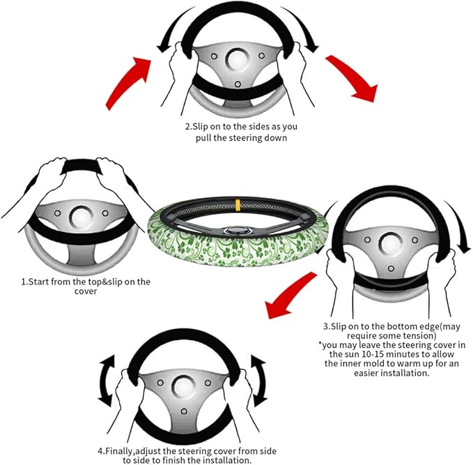 Swono Saint Patrick Day Shamrock Steering Wheel Cushion Case Abstract Flower Clover Leaf Lucky Irish Neoprene Car Steering Wheel Covers 15 Inch Anti Slip Compatible Auto Car Wrap Cover for Men Women