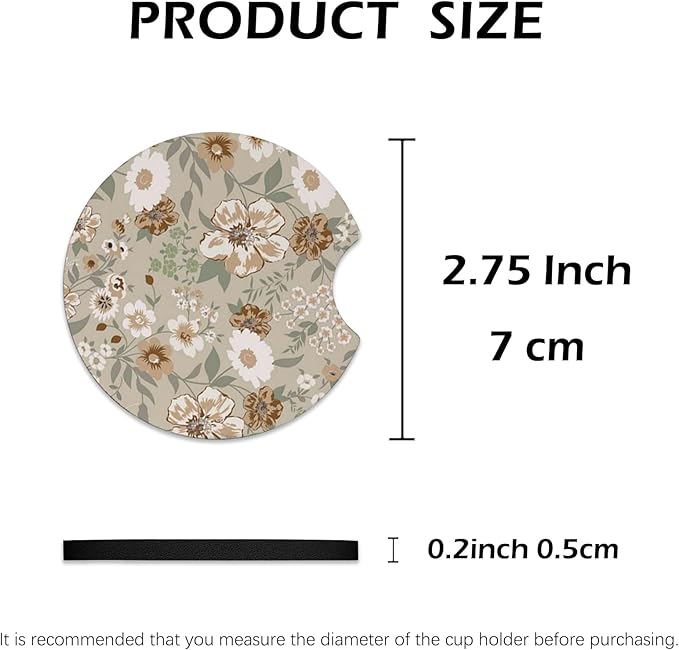 2 Pcs Car Cup Coasters, Vintage Floral Universal Non-Slip Rubber Car Coasters for Cup Holders 2.75 inch, Car Interior Accessories for Women