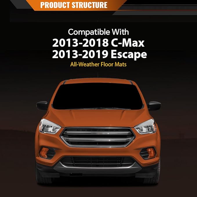 ANDPLAY TPE Floor Mats Liners Compatible with Ford Escape 2013-2019 Fit Ford C-Max 2013-2018 3-Piece Premium All Weather Protection Black Floor Liners alfombras para carro