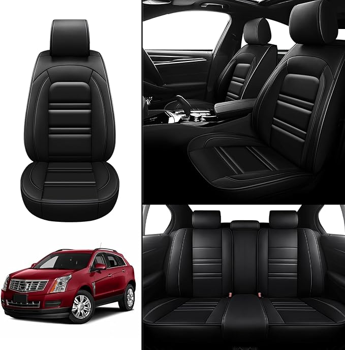 Seat Covers for Cadillac SRX 2004-2016 | 5-Seats Leather Seat Covers, Easy to Install Automotive Seat Covers Full Set (Full Set, Black)