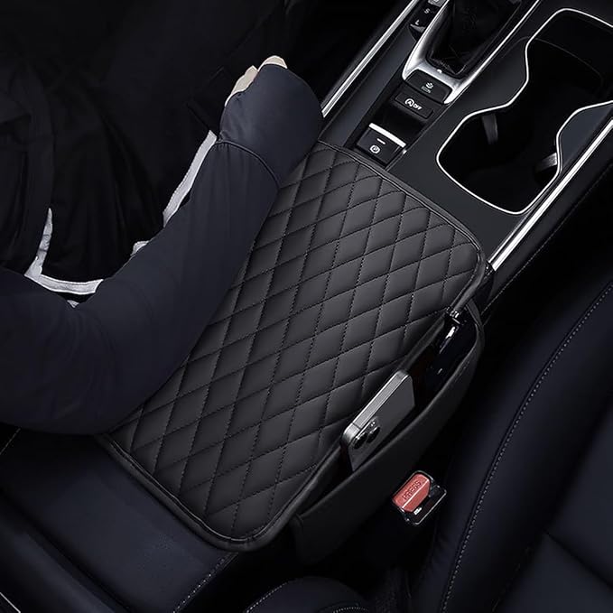ESKONKE [Upgraded] Car Center Console Cover with 2 Storage Bags - Premium Nappa Leather Armrest Cover, Scratch & Wear Resistant, Waterproof Car Interior Accessories (Classic - Black)