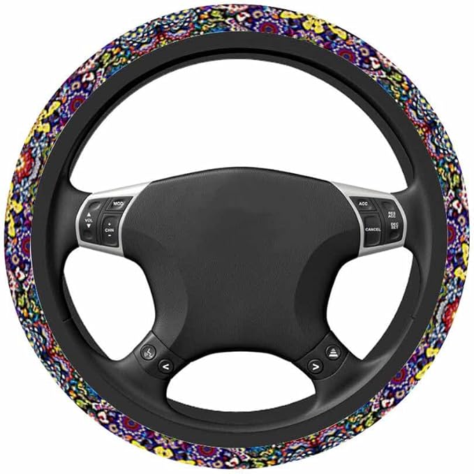 Abstract Flowers Car Steering Wheel Cover Colorful Steering Wheel Cover Car Decor Suitable for Most Vehicles Including Trucks and SUV