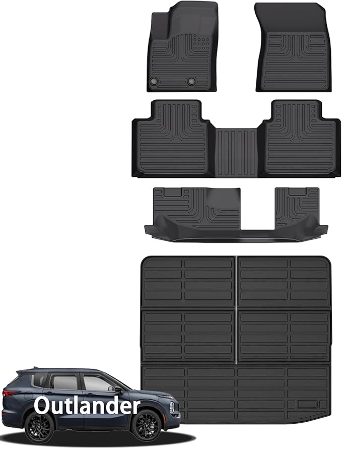 Wayhigh-for 2022-2024 2025 Mitsubishi Outlander (Not Fit PHEV or Sport Models) All Weather Floor Mats and Cargo Liner Set TPE Car Mats Floor Liners Outlander Trunk Mat Accessories