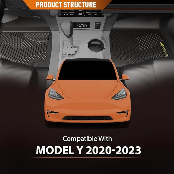 ANDPLAY TPE Floor Mats Liners 3 PCS Compatible with Tesla Model Y 2020 2021 2022 2023 2024(Only for 5-Seat) All Weather Protection Black Floor Liners alfombras para carro