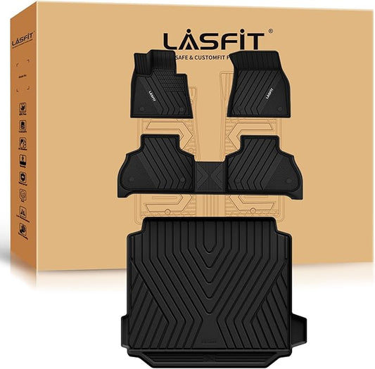 LASFIT Floor Mats&Trunk Mat Fit for BMW X5 2019-2024 2025 2026 40i/45e/50e/50i/M/M50i/M60i, All Weather TPE Custom Fit 1st&2nd Row Full Set Car Mats & Cargo Liner(Only for 5 Passengers), Black
