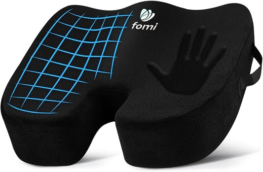 FOMI Extra Thick Firm Coccyx Orthopedic Memory Foam Seat Cushion | Black Large Cushion for Car or Truck Seat, Office Chair, Wheelchair | Back Pain Relief (Black)