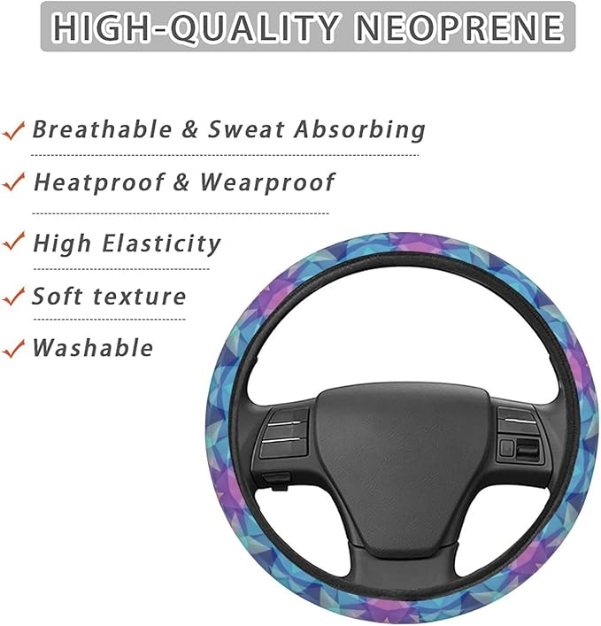 Dujiea Background of Geometric Shapes Elastic Stretch Steering Wheel Cover, Anti-Slip and Durable Car Steering Wheel Accessories for Women Men, 15 Inch Universal Fit Car, Truck, SUV