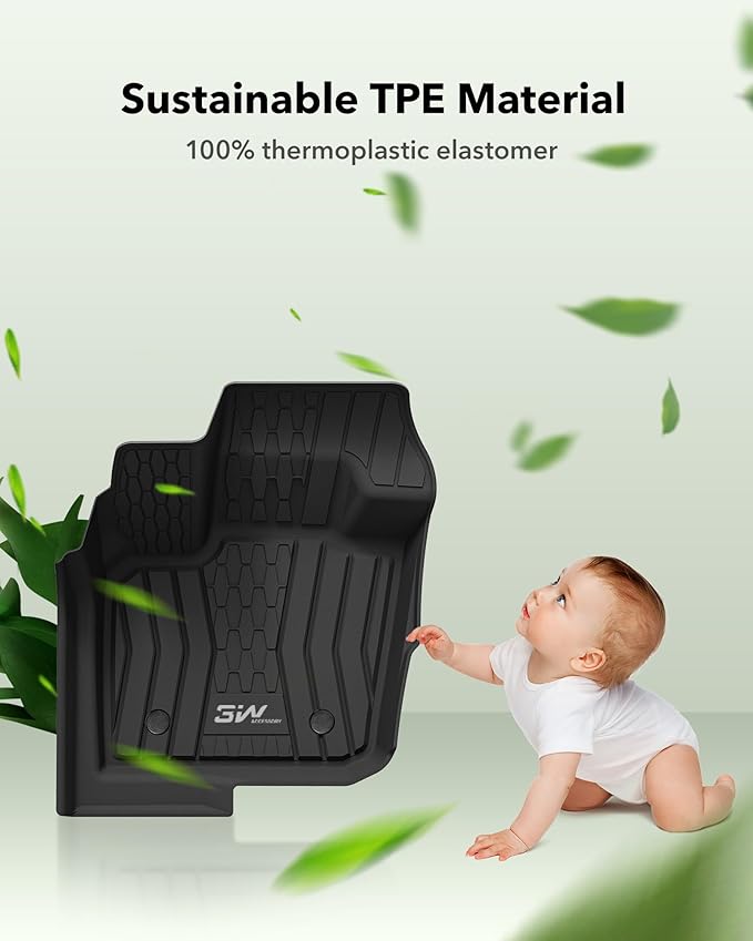 3W Floor Mats Fit 2017-2020 Ford Fusion (Include Hybrid) & Lincoln MKZ All Weather TPE Custom Fit Floor Liner, 1st & 2nd Row Full Set Car Liners Black