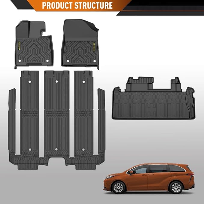 ANDPLAY TPE Floor Mats Liners 4PCS Compatible with Toyota Sienna 2021 2022 2023 2024 2025 All Weather Protection Black Floor Liners alfombras para carro