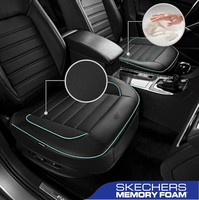 Skechers Car Seat Cover,Memory Foam Luxury Faux Leather Front Bottom Seat Cushion Cover,Universal Anti-Slip and Wrap Around The Bottom with Storage Bags,Suitable for Most Vehicles-1 Piece,Mint