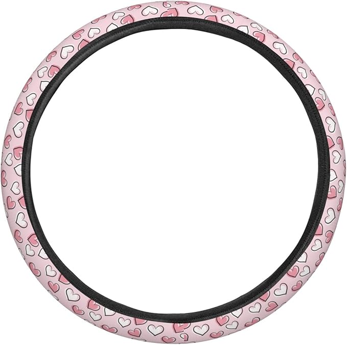 Dujiea Love Heart Elastic Stretch Steering Wheel Cover, Anti-Slip and Durable Car Steering Wheel Accessories for Women Men, 15 Inch Universal Fit Car, Truck, SUV