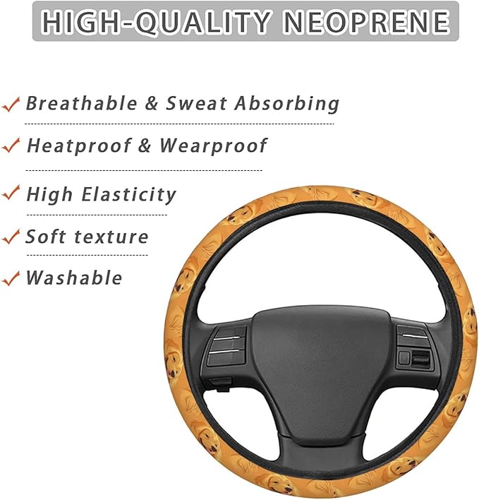 Golden Retriever Dog Pattern Steering Wheel Covers Anti-Slip Elasticity Car Accessories Steering Wheel Protector Universal 15 Inch for Cars SUV Vehicle Truck