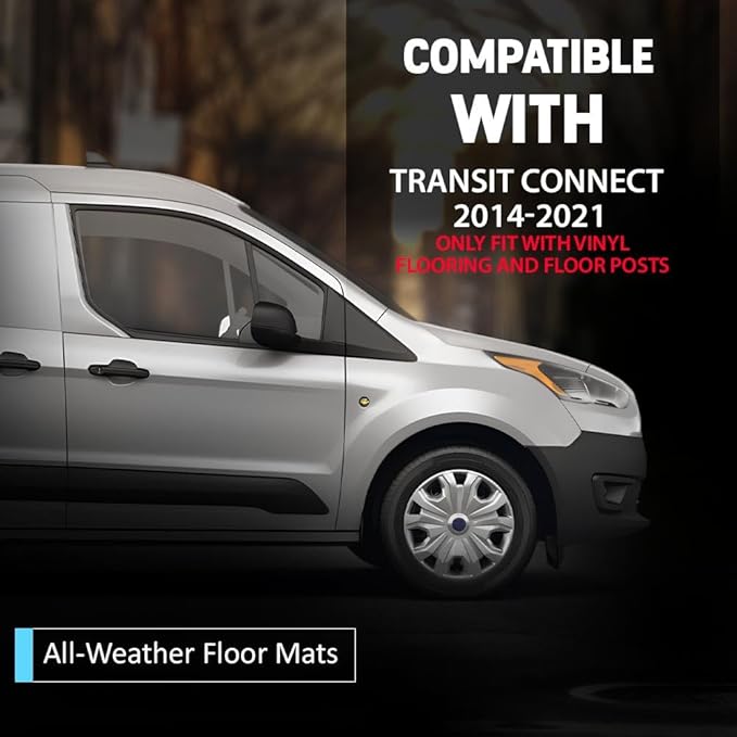 TPE Floor Mats Fit Ford Transit Connect 2014-2021, 1st Row Truck Accessories Cargo Liners All Weather Protection 2PCS