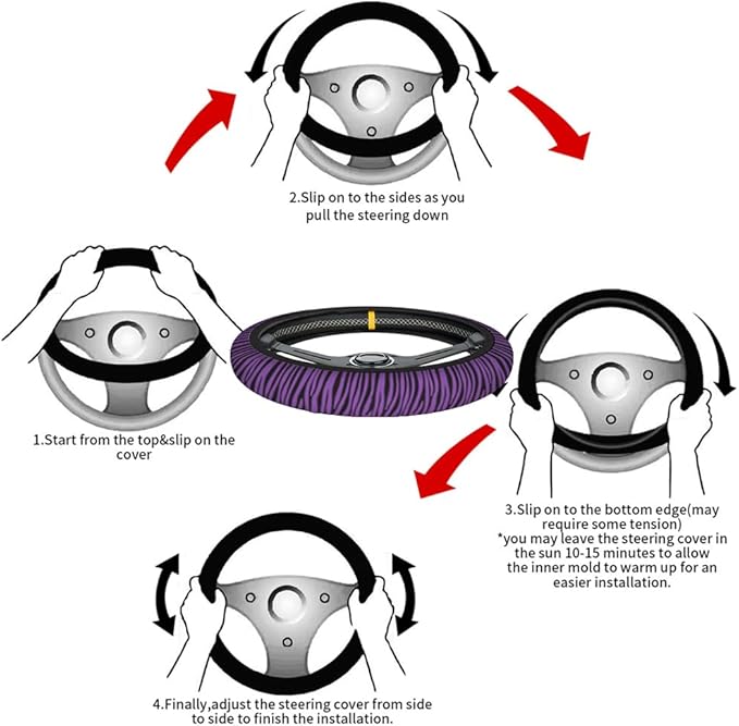 Swono Zebra Print Purple Car Steering Wheel Covers Funny Black and Purple Zebra Scale Print Universal Fit 15 Inch Anti-Slip Steering Wheel Protector Cover Stretch-On Fabric Automotive Car SUV Sedans