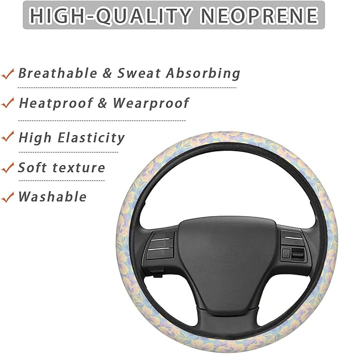 Dujiea Floral Brush Elastic Stretch Steering Wheel Cover, Anti-Slip and Durable Car Steering Wheel Accessories for Women Men, 15 Inch Universal Fit Car, Truck, SUV