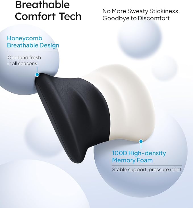 Wigoo 2025 Lumbar Support Pillow for Car [Ergonomic Design, Pressure Relief] Back Cushion for Driving Seat, Back Support Pillow for Car-Office Chair, Fits All Vehicles (Black 2-Pack)