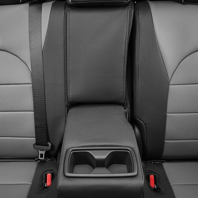 EKR Highlander Seat Covers for SUV Toyota Highlander 2020 2021 2022 2023 2024 2025 2026,2nd Row 40/60 Split,Car Seat Covers Front Seats Back Seat,Leather Seat Covers Full Set-Faux Leather(Black/Gray)