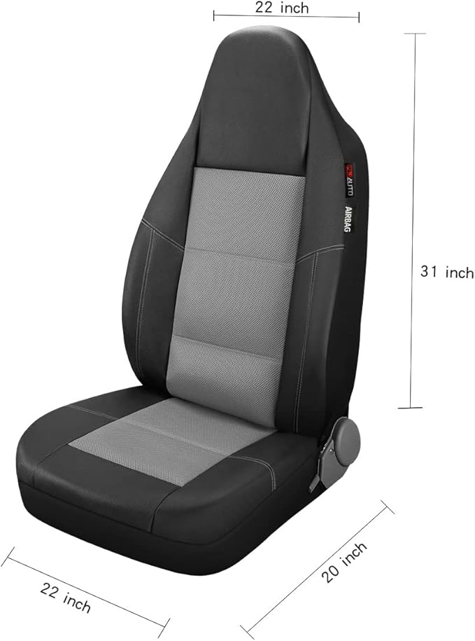 P&J AUTO Leather and Mesh High Back Car Seat Cover Front Pair Integrated Bucket Seat Airbag Compatible (Grey)