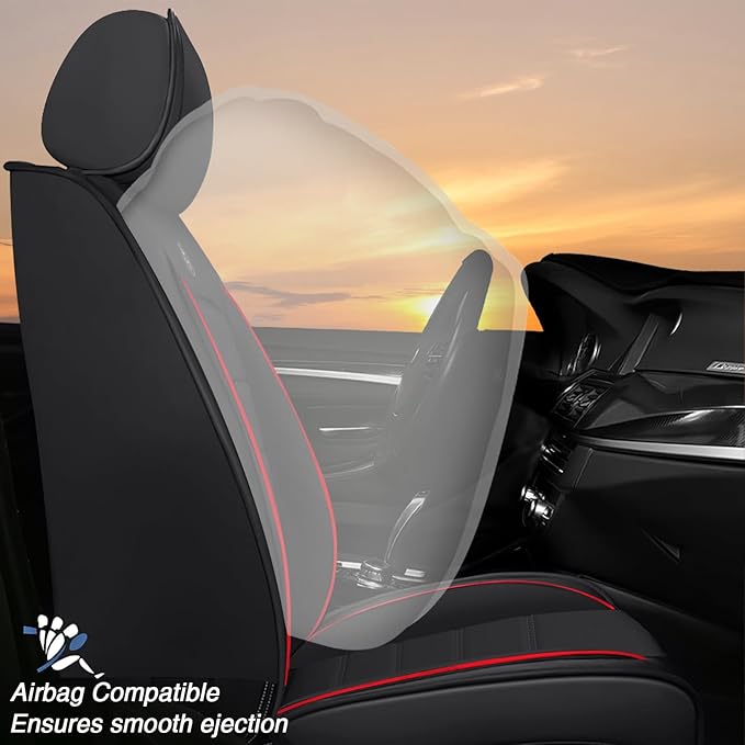 Seat Covers Fit for Acura MDX 2001-2025, 7 Seat, Compatible Airbag Non-Slip Waterproof Leather Seat Cover, Luxury Interior Full Set with Pillow Steering Wheel Covers, Black Red