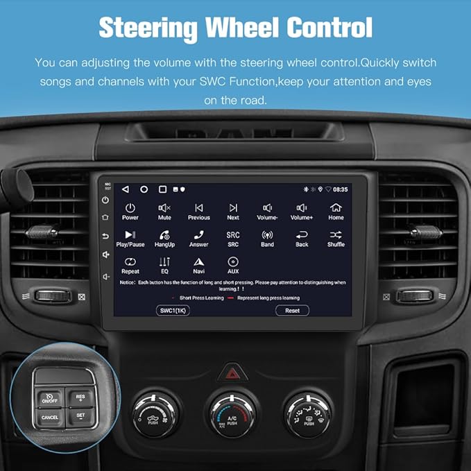 2GB+64GB Car Radio for Dodge Ram 1500 2500 3500 2013-2019,Wireless Wire CarPlay/Android Auto GPS DSP RDS,Upgrade BT 5.0 WiFi 5G and 9" HD IPS Display Rearview AM/FM Stereo Manual AC