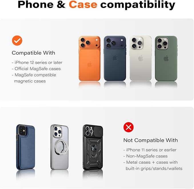 APPS2Car Magnetic Car Phone Mount - Designed Only for MagSafe iPhone 17-12 Series, Orange