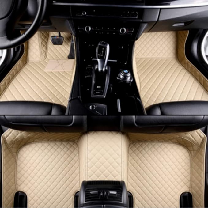 Errva Custom Personalized Floor Mats for Cars，Luxury Full Coverage All Weather Car Floor Mats，Anti-Slip Leather Car Mat Set ，Custom Floor Mats for 98.99% of Cars, Trucks & SUVs (Beige1)