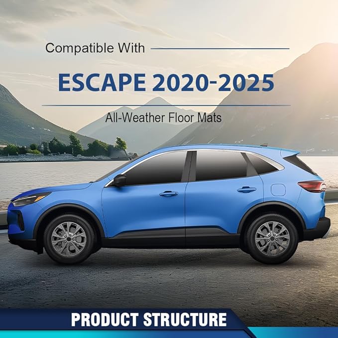 PIT66 Floor Mats Cargo Liners Compatible with Ford Escape 2020 2021 2022 2023 2024 2025 with 1st Row Bucket or Bench Seats 1st and 2nd Row All Weather TPE Liner Accessories