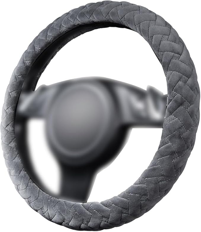 Flying Banner car Steering Wheel Cover Massage Velvet Warm Universal Size 15 inches SUV Truck Anti Slip Odorless Summer Winter (Gray, Velvet Massage)